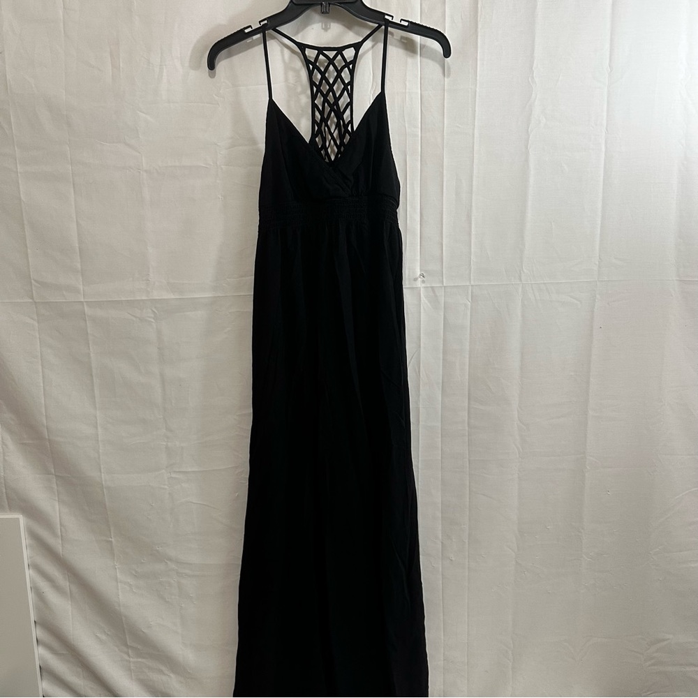 Full Tilt Womens V-Neck Racerback Maxi Sundress in Black Size Large